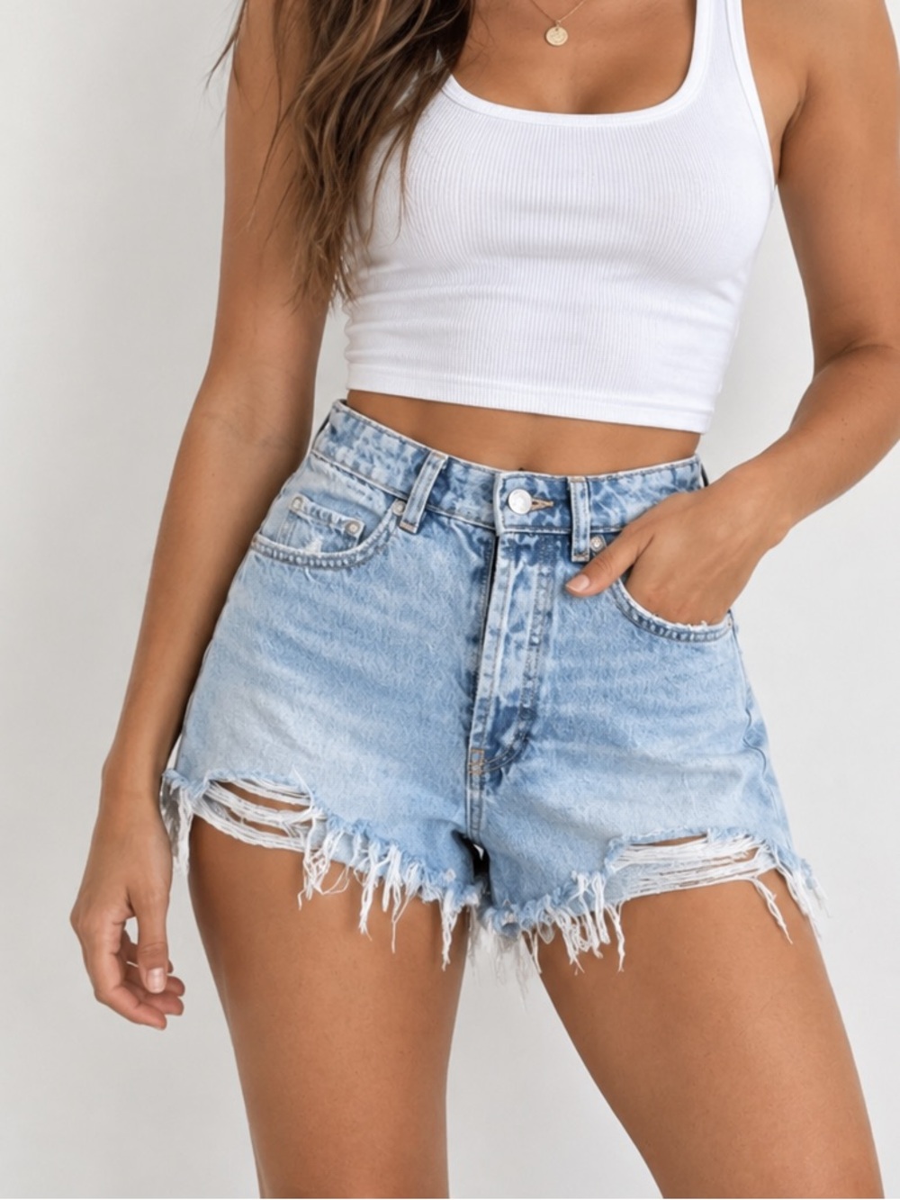 Zara High Rise Button Fly Cheeky Denim Shorts 0
